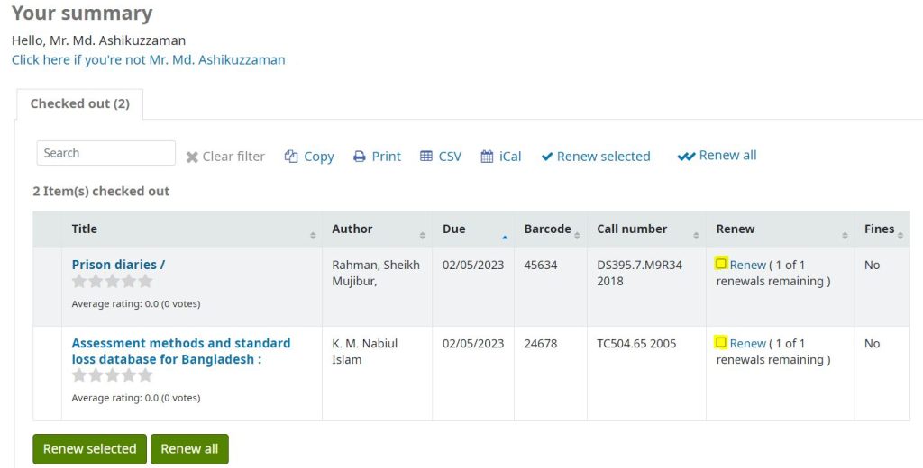 Online Book Renewal